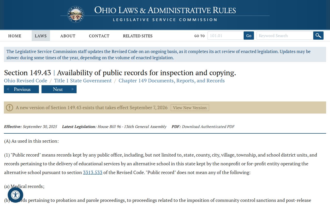 Truro Township neighbors Ohio Public Records Act source