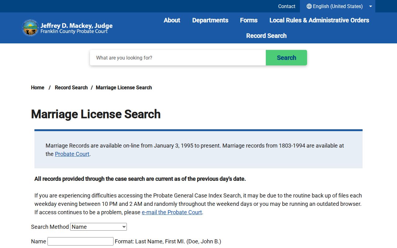 Truro Township resident lookup Franklin County Probate marriage search